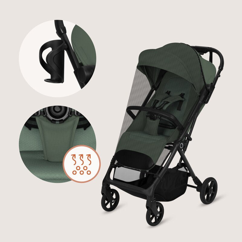 Carucior sport, Lionelo, Tansi, Pliere automata, Ultracompact, Manevrare cu o mana, Roti cu tehnologie GravelTech, Spatar si suport picioare reglabile, 6-48 luni, Sustine 22 kg, Verde