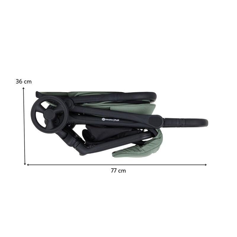 Carucior sport, Petite&Mars, Flip, Pliere compacta cu o mana, Spatar reglabil pana la pozitie de somn, Suport picioare reglabil, Copertina extensibila cu protectie UPF50+, Pana la 22 kg, 0 luni+, Verde Matcha