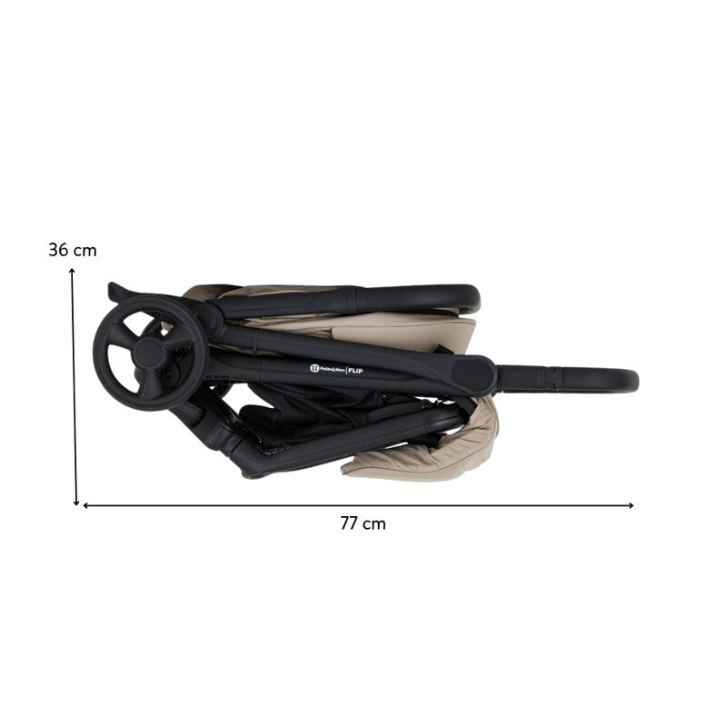 Carucior sport, Petite&Mars, Flip, Pliere compacta cu o mana, Spatar reglabil pana la pozitie de somn, Suport picioare reglabil, Copertina extensibila cu protectie UPF50+, Pana la 22 kg, 0 luni+, Bej