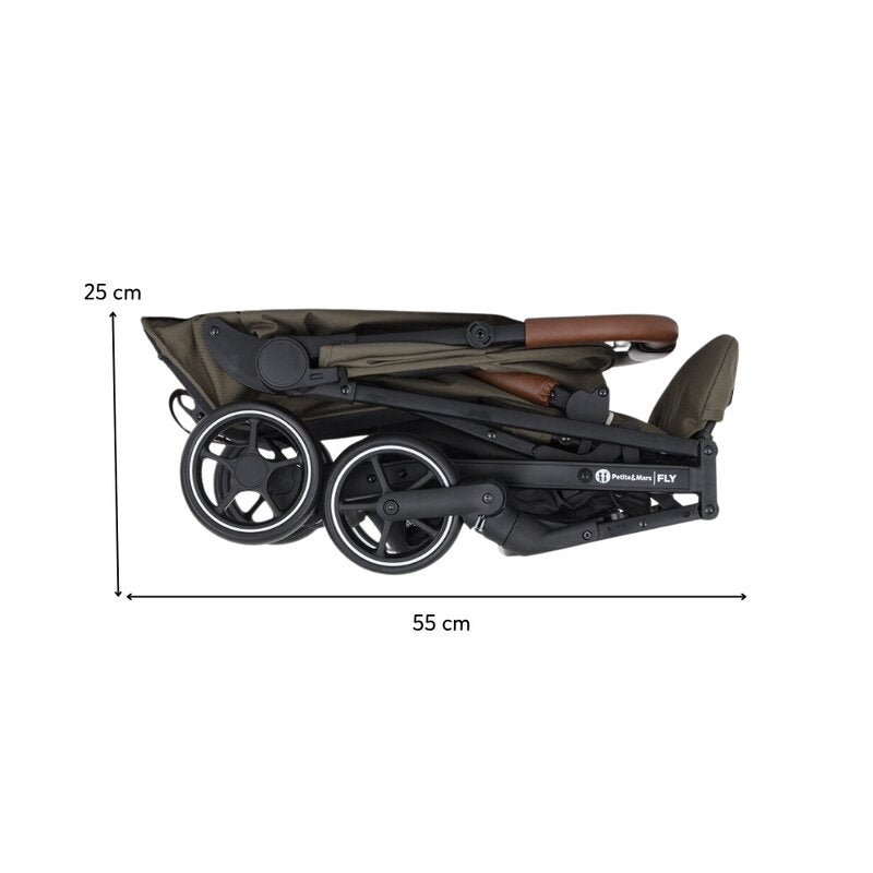 Carucior sport, Petite&Mars, Fly, Pliere compacta, Spatar reglabil pana la pozitie de somn, Suport picioare reglabil, Copertina extensibila cu protectie UPF40+, Suport pahar inclus, Pana la 22 kg, 0 luni+, Verde