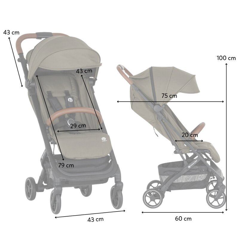 Carucior sport, Petite&Mars, Fly, Pliere compacta, Spatar reglabil pana la pozitie de somn, Suport picioare reglabil, Copertina extensibila cu protectie UPF40+, Suport pahar inclus, Pana la 22 kg, 0 luni+, Verde