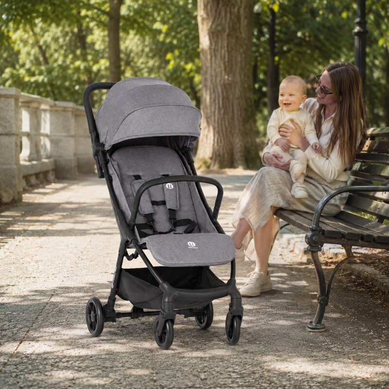 Carucior sport, Petite&Mars, Pax Ultimate, Compact - 7 kg, Spatar ajustabil, Suport picioare reglabil, Pliere tip carte, 6-36 luni, Pana la 22 kg, Gri