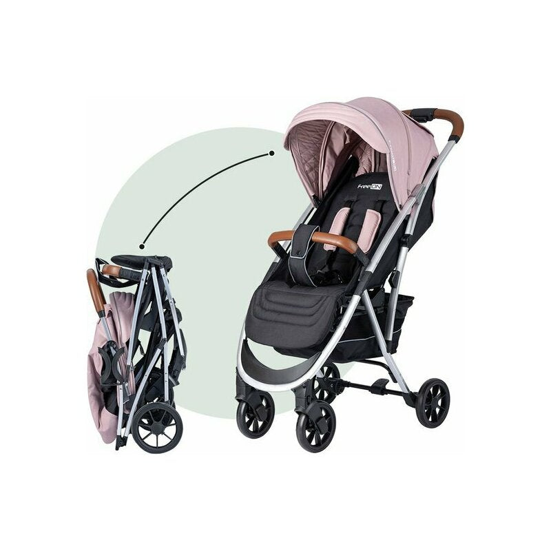 Carucior sport, FreeON, Lux, Pliabil automat, Usor 6.6 Kg, Tehnologie inovatoare One-Hand Folding, De la 6 luni pana la 22 kg, Din aluminiu, Benzi reflectorizante pe capotina, Beige/Black