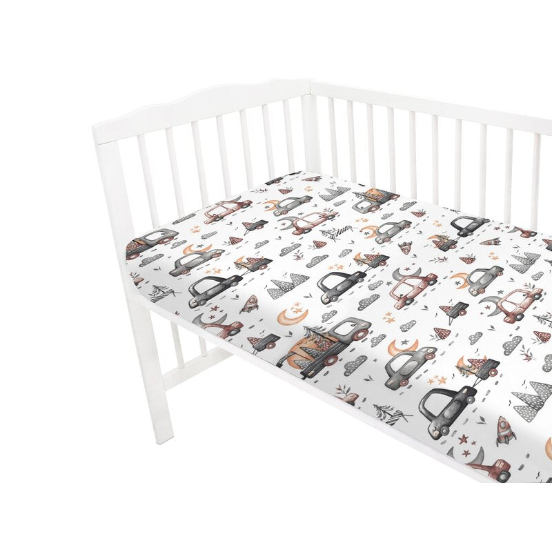 Cearceaf cu elastic, MimiNu, Pentru patut 120X60 cm, Din bumbac certificat Oeko Tex Standard 100, Design, Cars Grey