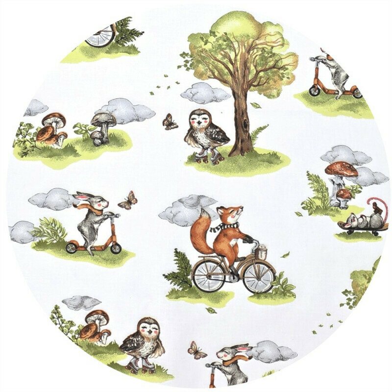 Cearceaf cu elastic, Qmini, Pentru patut co-sleeper, Leonie, Dimensiune 83 x 50 cm, Din bumbac certificat Oeko Tex Standard 100, Fox on bikes Natural