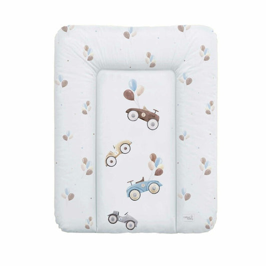 Saltea de infasat, Ceba Baby moale Retro Cars, Fara ftalati, 70 x 50 cm, Alb/Bej