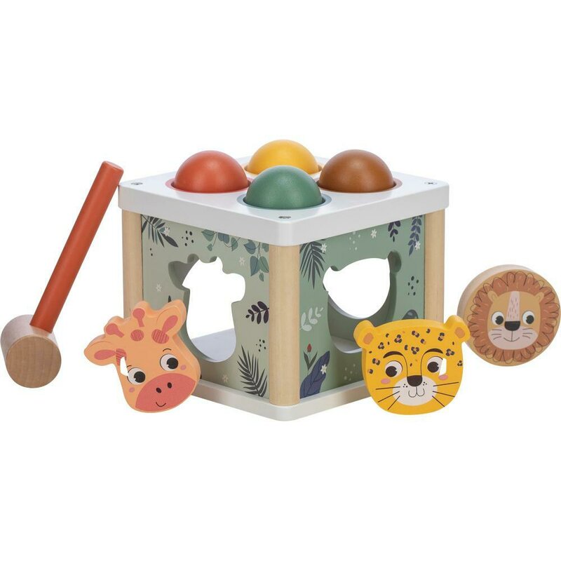 Centru de activitati, Free2Play, Cu figurine, Cu ciocanel, Din lemn, Conform cu standardul european de securitate EN71/123, 15 x 15 x 12 cm, 12 luni+, Multicolor