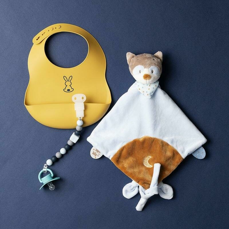 Clema pentru suzeta, Nattou, 100% silicon fara BPA, Cu sistem de prindere la suzeta, Cu margele, 30x7x18 cm, Albastru