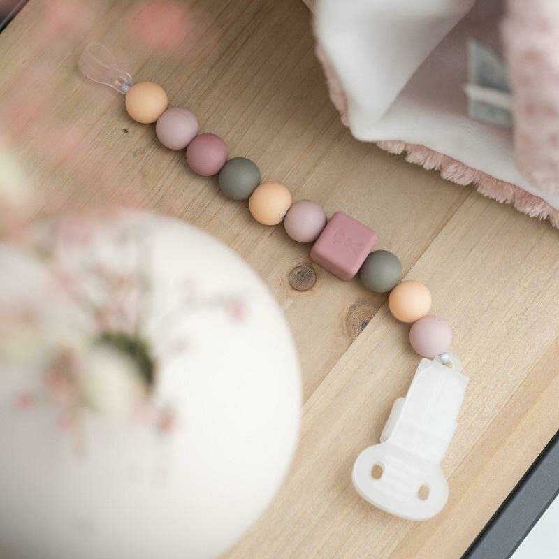 Clema pentru suzeta, Nattou, 100% silicon fara BPA, Cu sistem de prindere la suzeta, Cu margele, 30x7x18 cm, Roz