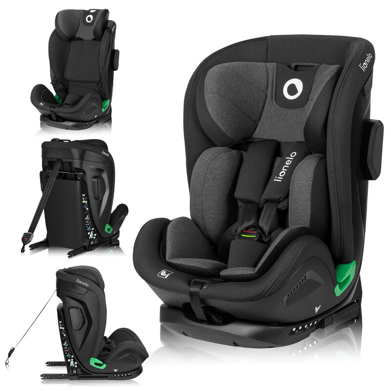 Scaun auto, Lionelo, Harper i-Size, Isofix, Cu centura TopTether, Cu spatar inclinabil in 5 pozitii, Cu tetiera reglabila in 13 pozitii, Cu tehnologie Dri Seat, Instalare cu fata inainte, 9-36 kg, 76-150 cm, Conform cu ECE R129, Gri