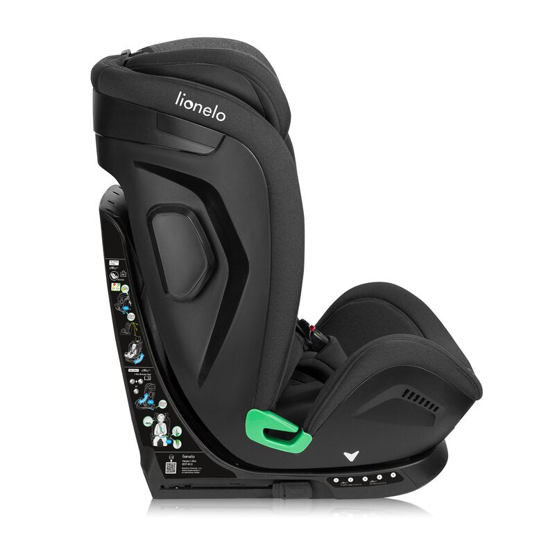 Scaun auto, Lionelo, Harper i-Size, Isofix, Cu centura TopTether, Cu spatar inclinabil in 5 pozitii, Cu tetiera reglabila in 13 pozitii, Cu tehnologie Dri Seat, Instalare cu fata inainte, 9-36 kg, 76-150 cm, Conform cu ECE R129, Gri