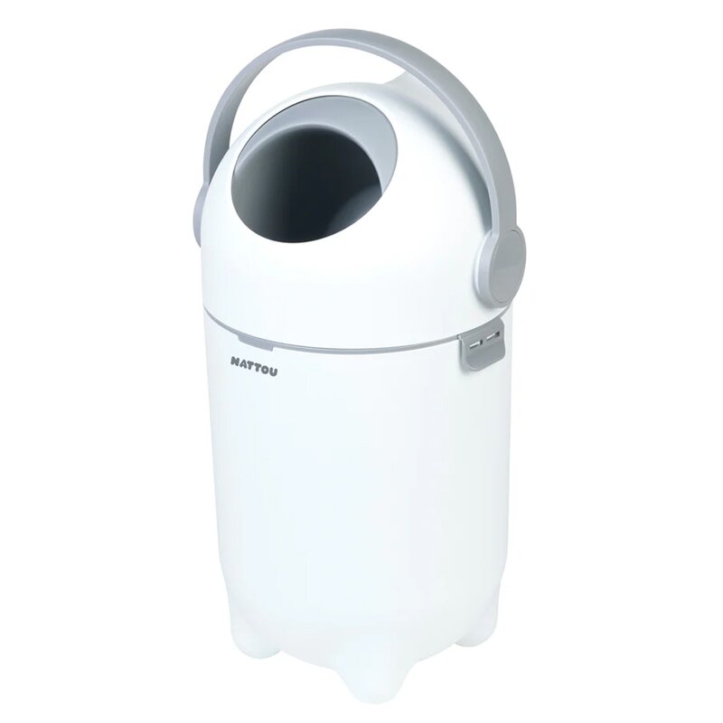 Cos pentru scutece, Nattou, Dropy, Sistem etans impotriva mirosurilor, Compatibil cu saci universali, Operare cu o mana, Potrivit pentru cca 25 scutece, 27 × 27 × 48.5 cm, 20 l, Alb