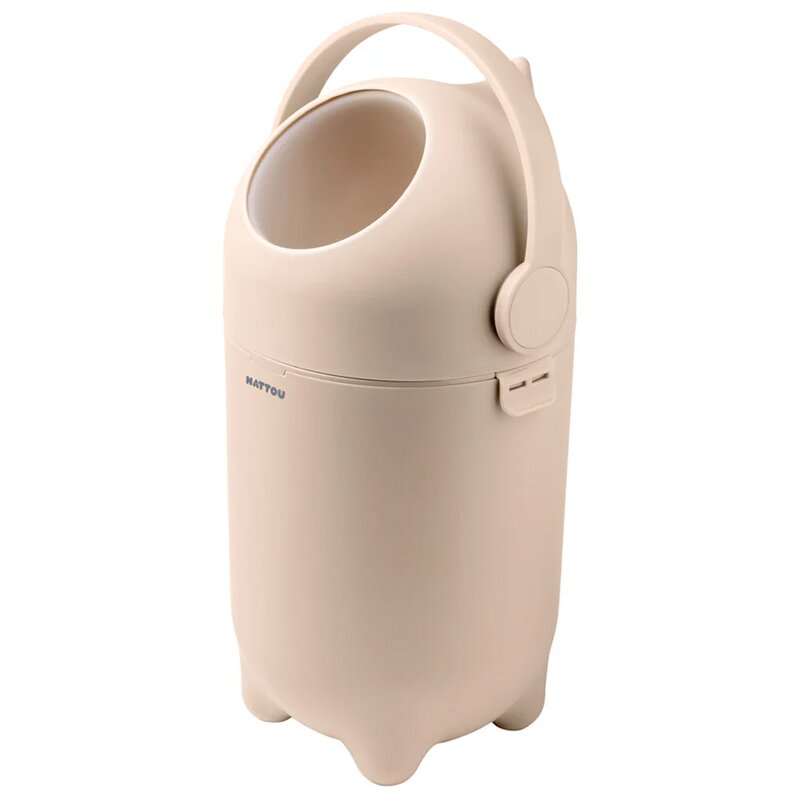Cos pentru scutece, Nattou, Dropy, Sistem etans impotriva mirosurilor, Compatibil cu saci universali, Operare cu o mana, Potrivit pentru cca 25 scutece, 27 × 27 × 48.5 cm, 20 l, Bej