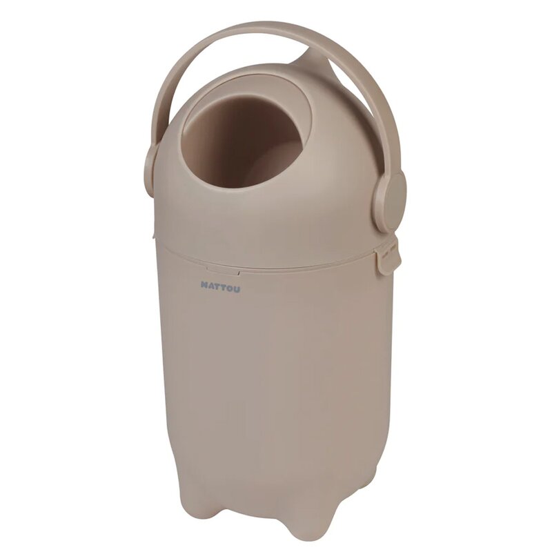 Cos pentru scutece, Nattou, Dropy, Sistem etans impotriva mirosurilor, Compatibil cu saci universali, Operare cu o mana, Potrivit pentru cca 25 scutece, 27 × 27 × 48.5 cm, 20 l, Maro