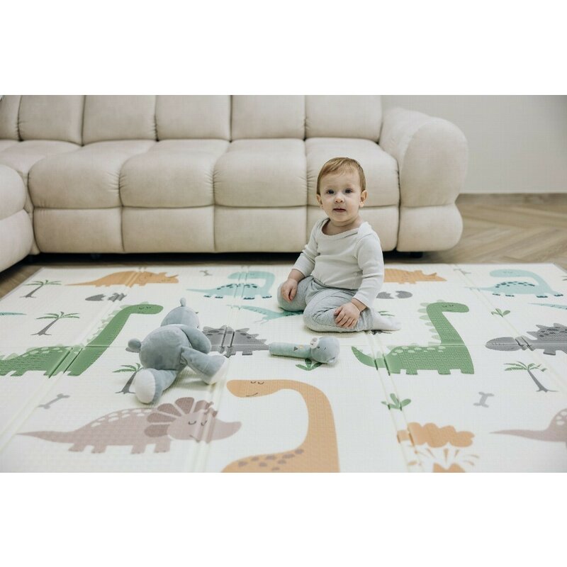Covoras de joaca, FreeON, Magic Dino, Cu doua fete, Pliabil, Protectie impotriva loviturilor, 200 x 150 cm, Cu Imprimeu pe ambele parti, 0 luni+, Multicolor