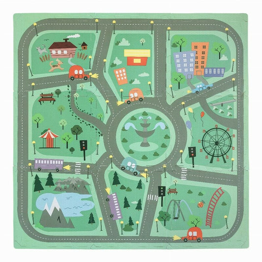 Covoras puzzle, Free2Play, Pentru copii, Din spuma, 91x91 cm, 9 bucati, 36 luni+, Road
