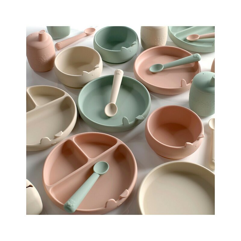 Farfurie BLW, Jane, Din silicon, Cu ventuze, 17 x 17 x 4 cm, BPA Free, Mint