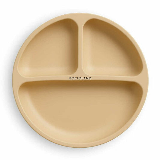 Farfurie compartimentata, Bocioland, Rotunda, Cu 3 compartimente, Fara BPA, 6-36 luni, Beige