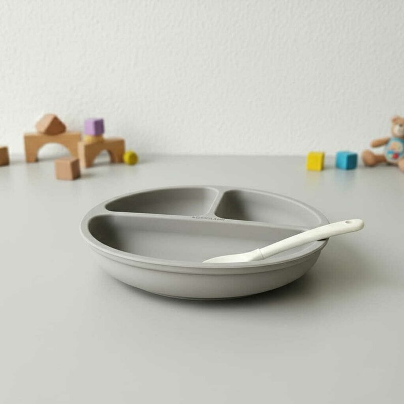 Farfurie compartimentata, Bocioland, Rotunda, Cu 3 compartimente, Fara BPA, 6-36 luni, Gray
