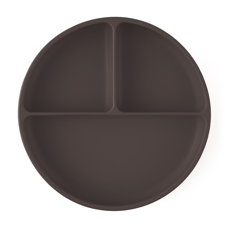 Farfurie compartimentata, Petite&Mars, Take&Match, Din silicon, Rotunda, Cu ventuza si 3 compartimente, Adecvata pentru masina de spalat vase si microunde, Nu absoarbe mirosuri, Fara BPA, 500 ml, 6 luni+, Bitter Cocoa, Maro