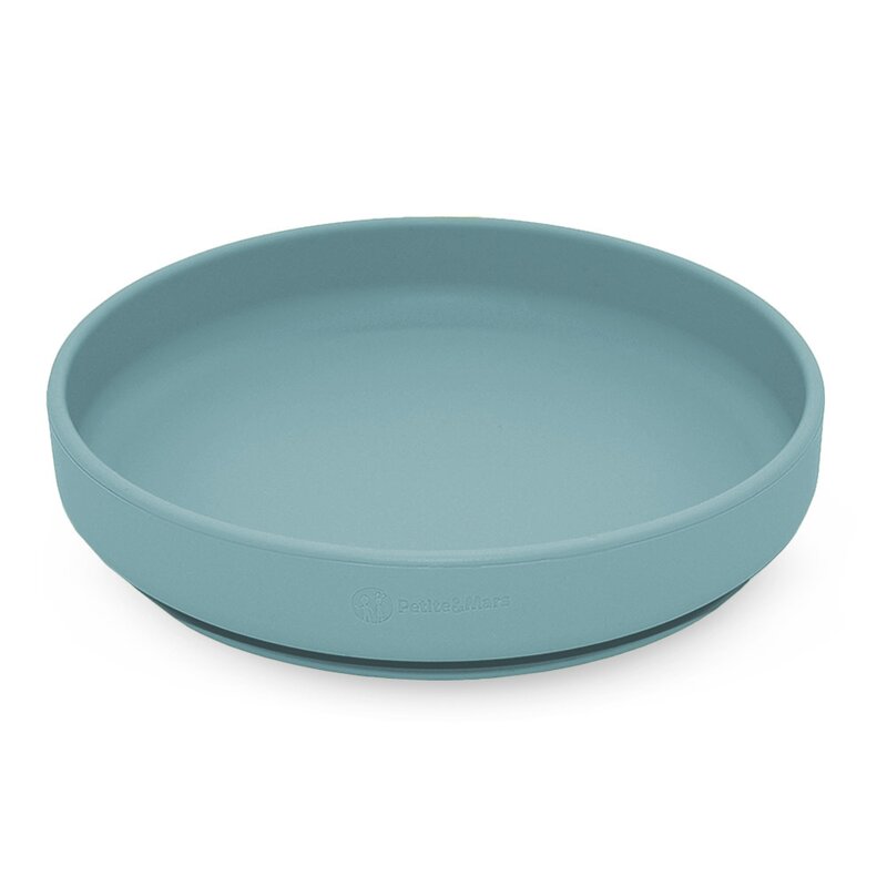 Farfurie, Petite&Mars, Take&Match, Din silicon, Cu ventuza, Fara BPA, Adecvata pentru masina de spalat vase si microunde, Nu absoarbe mirosuri, 6 luni+, 400 ml, Frosted Sky, Albastru