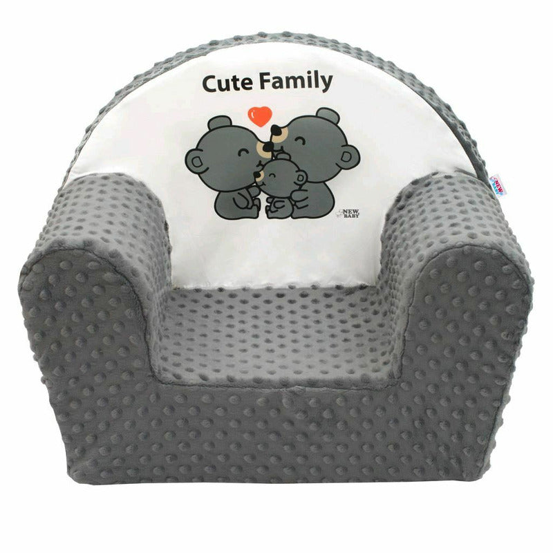Fotoliu din burete, New Baby, Cute Family, Pentru copii, Din tesatura minky, 9 luni - 5 ani, Cu Husa detasabila, Gray