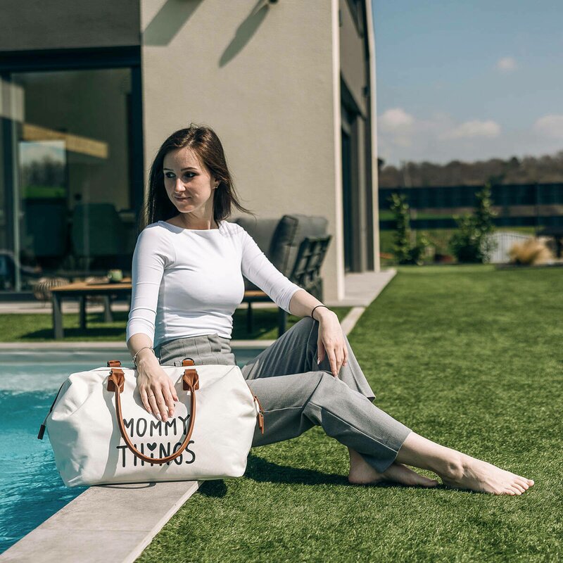 Geanta mamici, FreeON, Mommy things, Spatioasa si practica, Cu multiple buzunare, Include si 2 genti mai mici, Beige