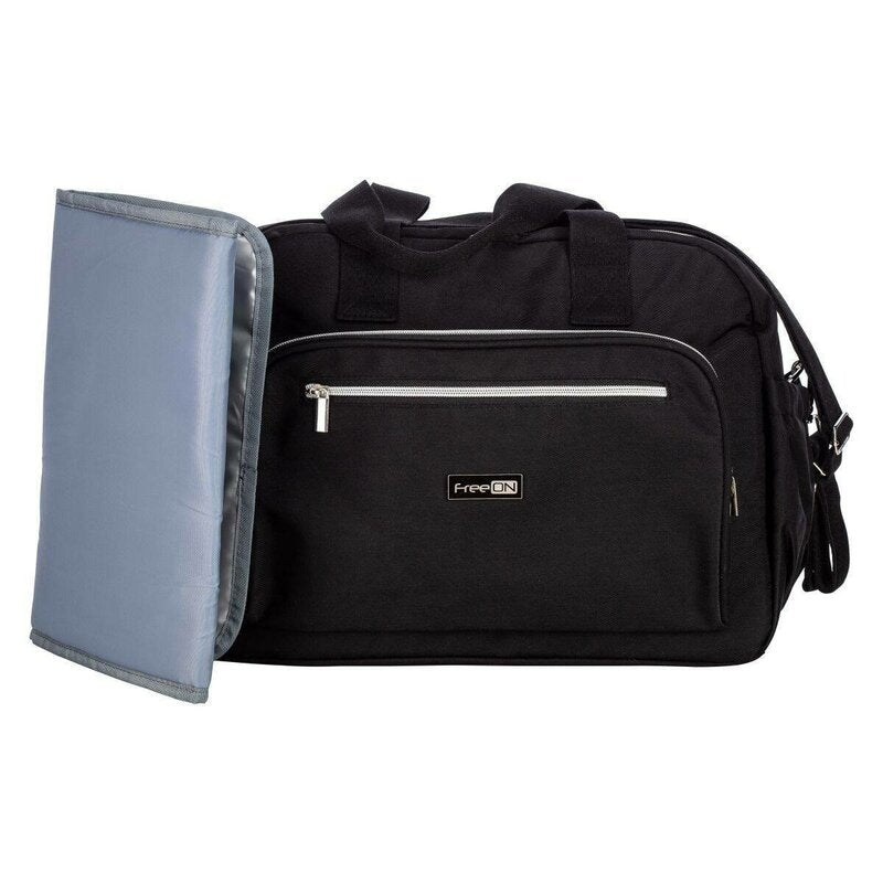 Geanta pentru scutece, FreeON, Style, Impermbeabila, Cu multiple buzunare, Dimensiune compacta, 39x32x18 cm, Black
