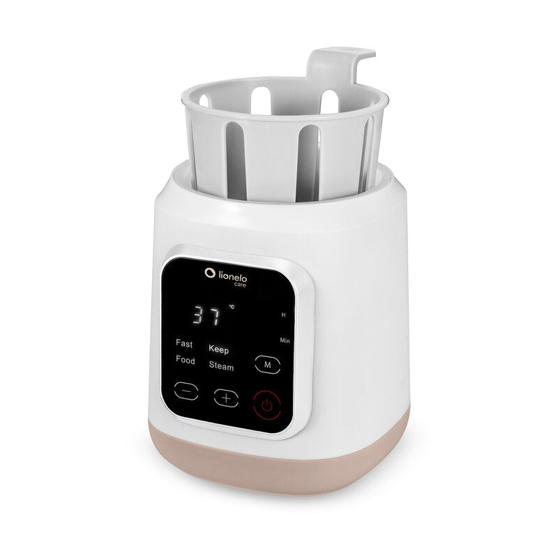 Incalzitor biberoane, Lionelo, ThermUp 3.0, 6 in 1, Incalzire, Decongelare, Sterilizare, Mentinerea temperaturii, 400 W, 35-100°C, Panou de comanda tactil, Fara BPA, Oprire automata, Placa de incalzire din teflon, Alb