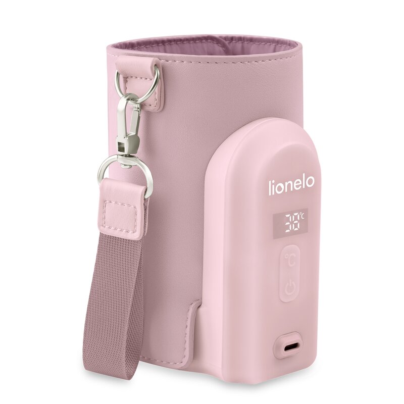 Incalzitor biberoane, Lionelo, ThermUp Go Evo, Portabil, Cu 5 niveluri de incalzire, Cu buton Safety Control, Mentinere caldura pana la 9h, Incarcare USB, Roz deschis