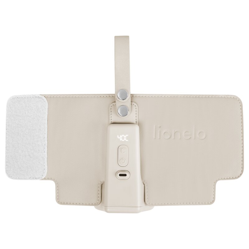 Incalzitor biberoane, Lionelo, ThermUp Go Plus, Portabil, Cu aspect elegant, Temperatura constanta pana la 24 h, Incarcare USB, Bej calm