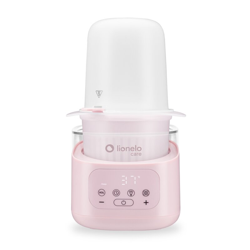 Incalzitor biberoane si sterilizator, Lionelo, ThermUp 4.0, Recipient detasabil, 400 W, 6 moduri de functionare, Functie sterilizare si decongelare, Termostat integrat, Lumina de noapte, Panou tactil, Oprire automata, Placa din otel inoxidabil, Roz