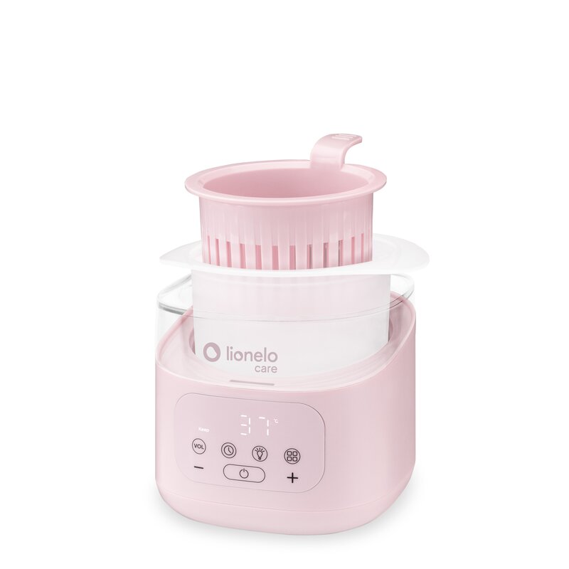 Incalzitor biberoane si sterilizator, Lionelo, ThermUp 4.0, Recipient detasabil, 400 W, 6 moduri de functionare, Functie sterilizare si decongelare, Termostat integrat, Lumina de noapte, Panou tactil, Oprire automata, Placa din otel inoxidabil, Roz
