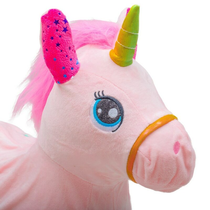 Jucarie gonflabila de plus cu sunete, Baby Mix, In forma de unicorn, Husa moale detasabila, Cu pompa inclusa, Pana la 70 kg, 36 luni+, Pink