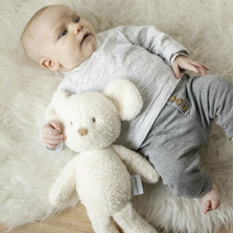 Jucarie plus bebelusi, Nattou, Cuddly Mouse, 24 cm, Material moale si pufos, Stimuleaza simtul tactil si motricitatea fina, Prieten de joaca si mangaiere, 0 luni+, Bej