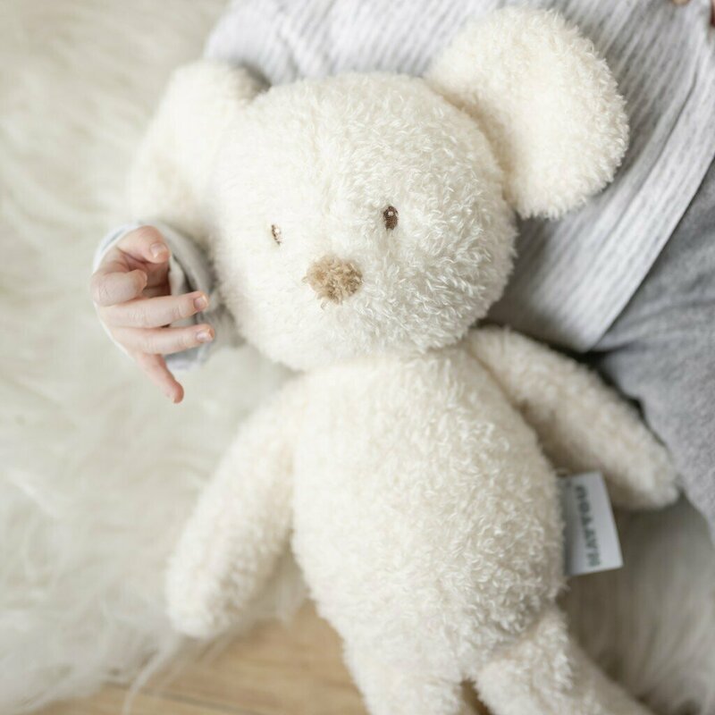 Jucarie plus bebelusi, Nattou, Cuddly Mouse, 24 cm, Material moale si pufos, Stimuleaza simtul tactil si motricitatea fina, Prieten de joaca si mangaiere, 0 luni+, Bej
