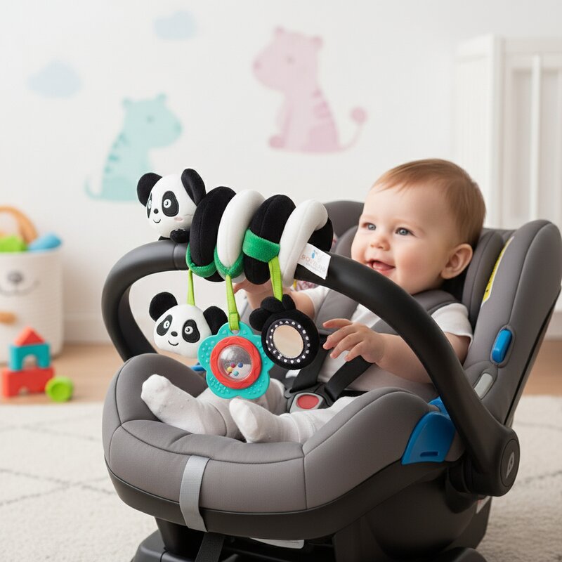 Jucarie spirala pentru patut si carucior, Bocioland, Multifunctionala, Panda