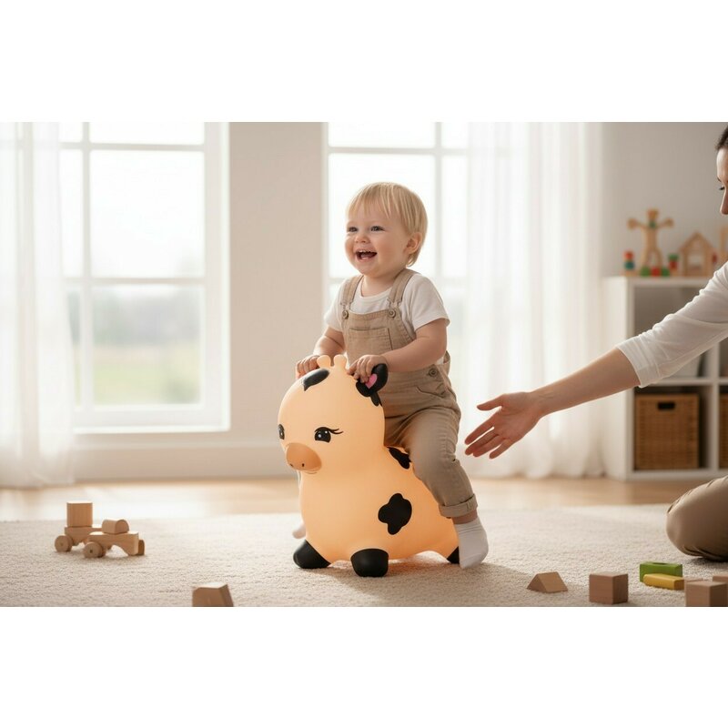 Jumper, Feedo, In forma de vacuta, Cu pompa inclusa, Din cauciuc, Pana la 70 kg, 50x46x23 cm, 36 luni+, Cream