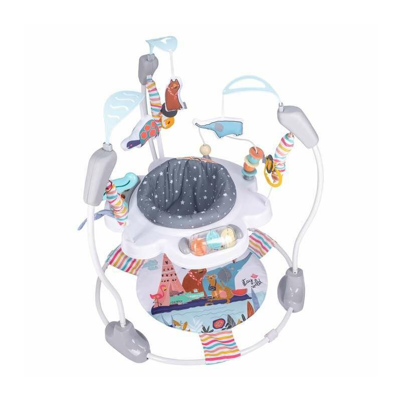 Jumper interactiv, FreeON, Jump&Play, Cu scaun rotativ la 360 grade, Reglabil pe inaltime, Cu melodii, lumini si jucarii, Conform cu standardul european de securitate EN 14036:2003, Multicolor