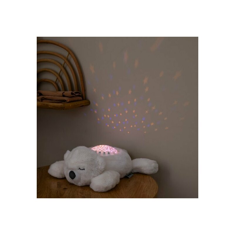 Lampa de veghe, Nattou, Cu proiectii, melodii si sunete albe, 5 sunete, 3 culori, Leduri care nu se incalzesc, Volum reglabil, Functie temporizator, Plusul se poate spala, 22x25x9 cm, Koala, Gri