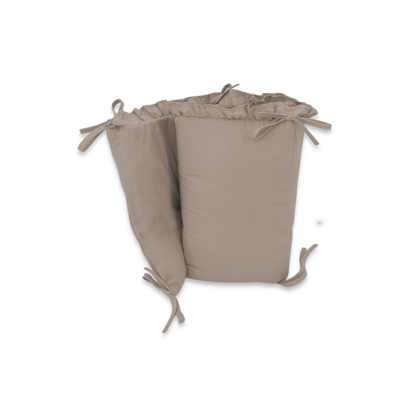 Lenjerie patut cu 3 piese, MimiNu, Pentru patut 120x60 cm, Cu volanase, Cu protectie laterala, Din bumbac certificat Oeko Tex Standard 100, Colectia Royal, Mocha