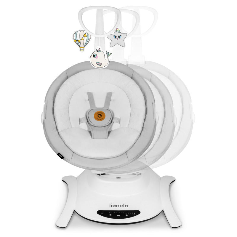 Balansoar, Lionelo, Bella, Multifunctional, Electric, Scaun reglabil, Ecran tactil si telecomanda, 6 miscari unice, 5 viteze, Cu melodii, Gri