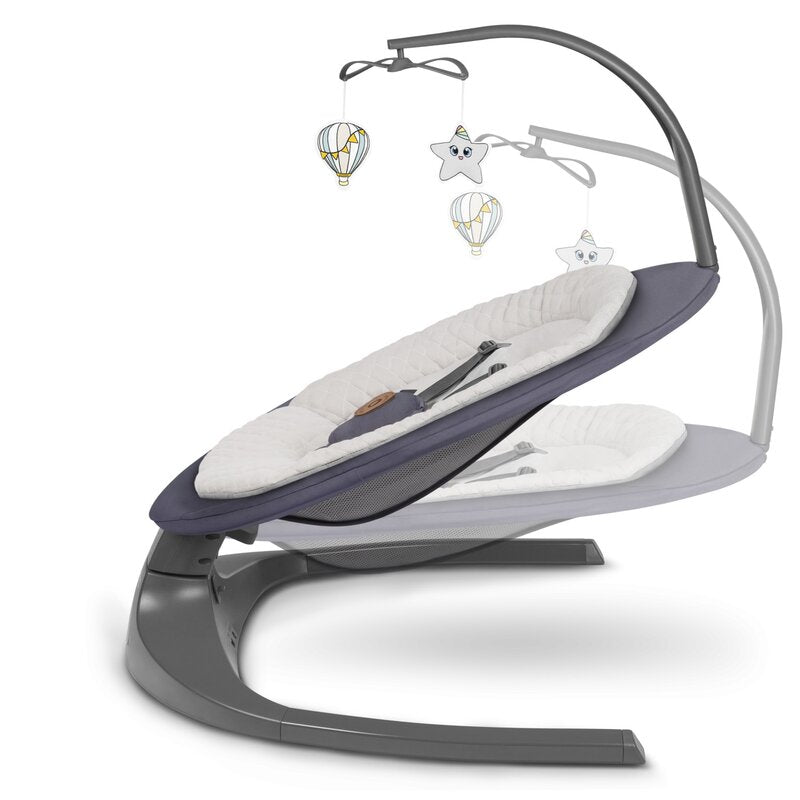 Balansoar si sezlong, Lionelo, Ralf, 2 in 1, Electric, Cu telecomanda si cablu USB, Cu miscare laterala de balansare si 5 niveluri diferite de viteza, Cu 12 melodii, Gri Grafit