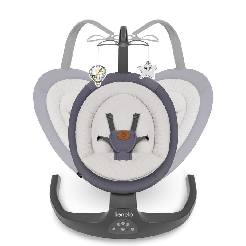 Balansoar si sezlong, Lionelo, Ralf, 2 in 1, Electric, Cu telecomanda si cablu USB, Cu miscare laterala de balansare si 5 niveluri diferite de viteza, Cu 12 melodii, Gri Grafit
