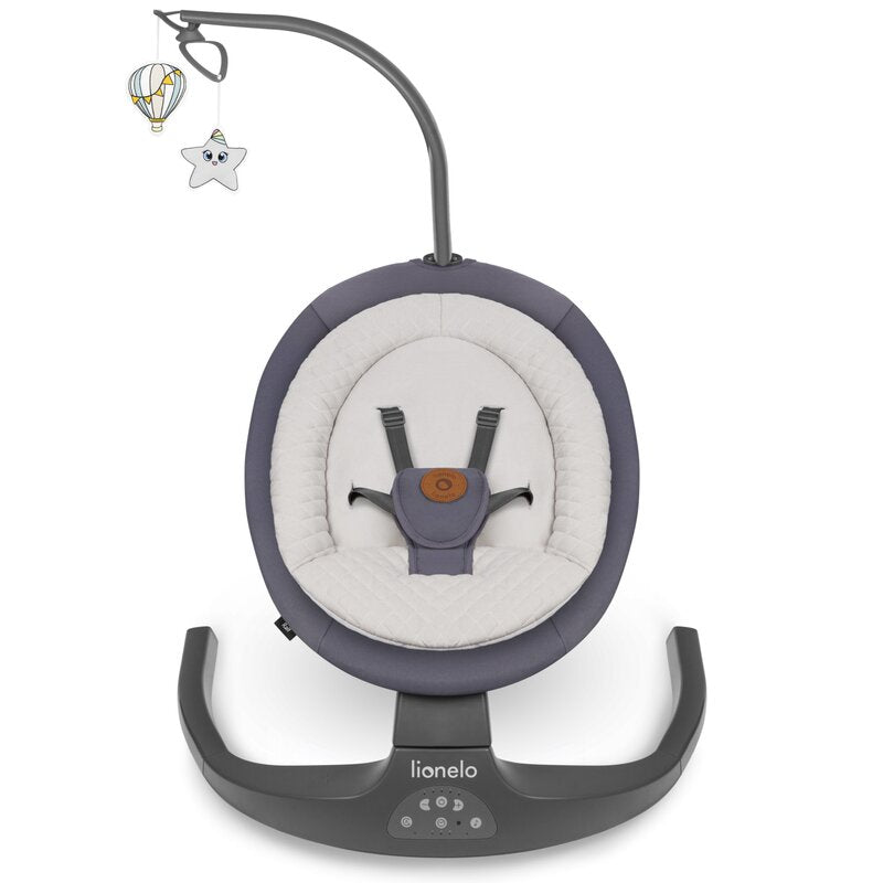 Balansoar si sezlong, Lionelo, Ralf, 2 in 1, Electric, Cu telecomanda si cablu USB, Cu miscare laterala de balansare si 5 niveluri diferite de viteza, Cu 12 melodii, Gri Grafit