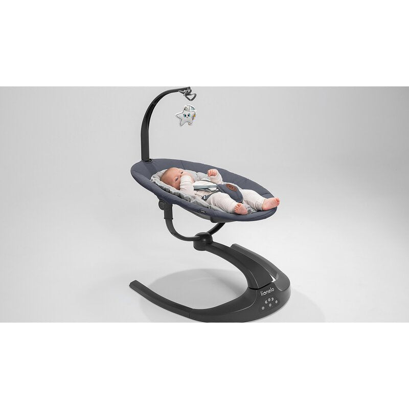 Balansoar si sezlong, Lionelo, Ralf, 2 in 1, Electric, Cu telecomanda si cablu USB, Cu miscare laterala de balansare si 5 niveluri diferite de viteza, Cu 12 melodii, Gri Grafit