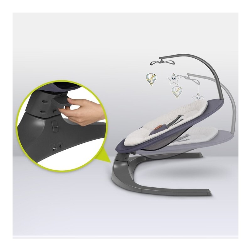 Balansoar si sezlong, Lionelo, Ralf, 2 in 1, Electric, Cu telecomanda si cablu USB, Cu miscare laterala de balansare si 5 niveluri diferite de viteza, Cu 12 melodii, Gri Grafit