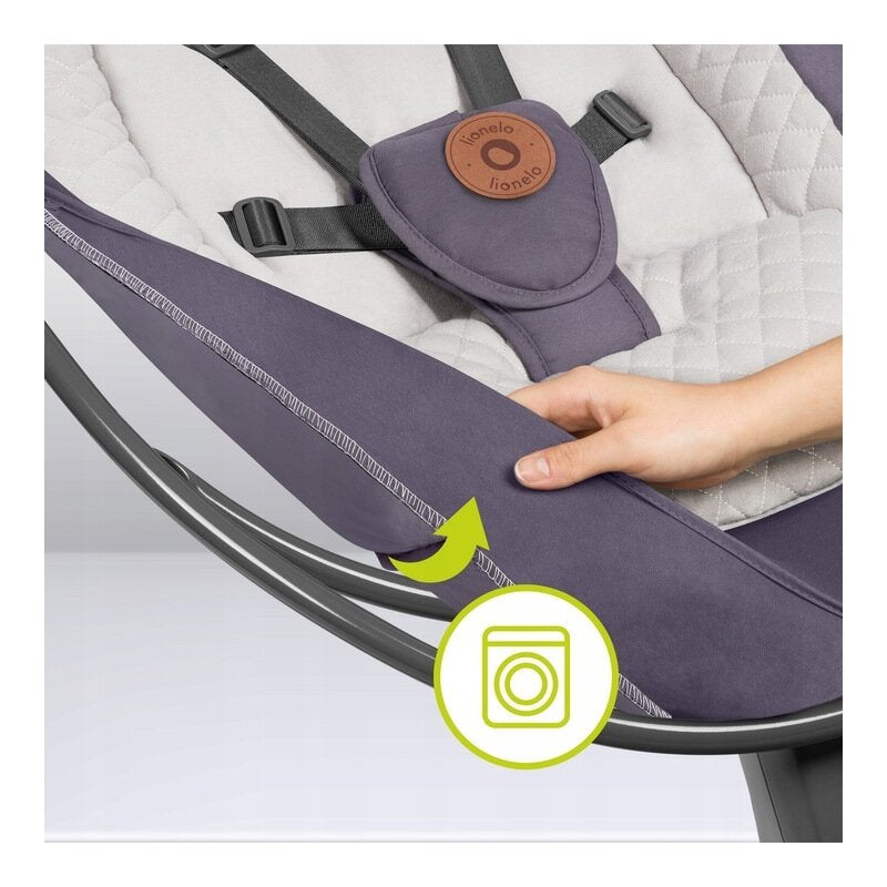 Balansoar si sezlong, Lionelo, Ralf, 2 in 1, Electric, Cu telecomanda si cablu USB, Cu miscare laterala de balansare si 5 niveluri diferite de viteza, Cu 12 melodii, Gri Grafit