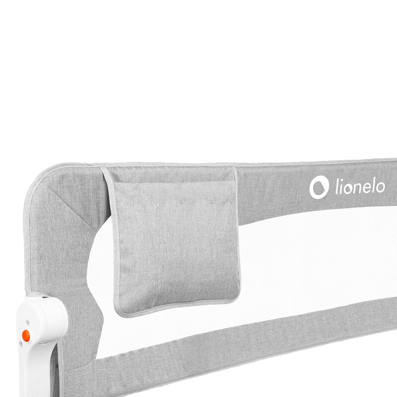 Protectie laterala pat, Lionelo, Eva, Cu buzunar accesorii, 150x35 cm, Conform cu standardul european de securitate BS7072, Gri