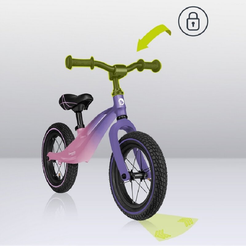 Bicicleta fara pedale, Lionelo, Bart Air, Usoara, Cu roti gonflabile, Cu cadru din magneziu, Cu ghidon si sa reglabile, Greutate 3.8 Kg, 12 inch, Conform cu standardul european de securitate EN71, Pink Violet